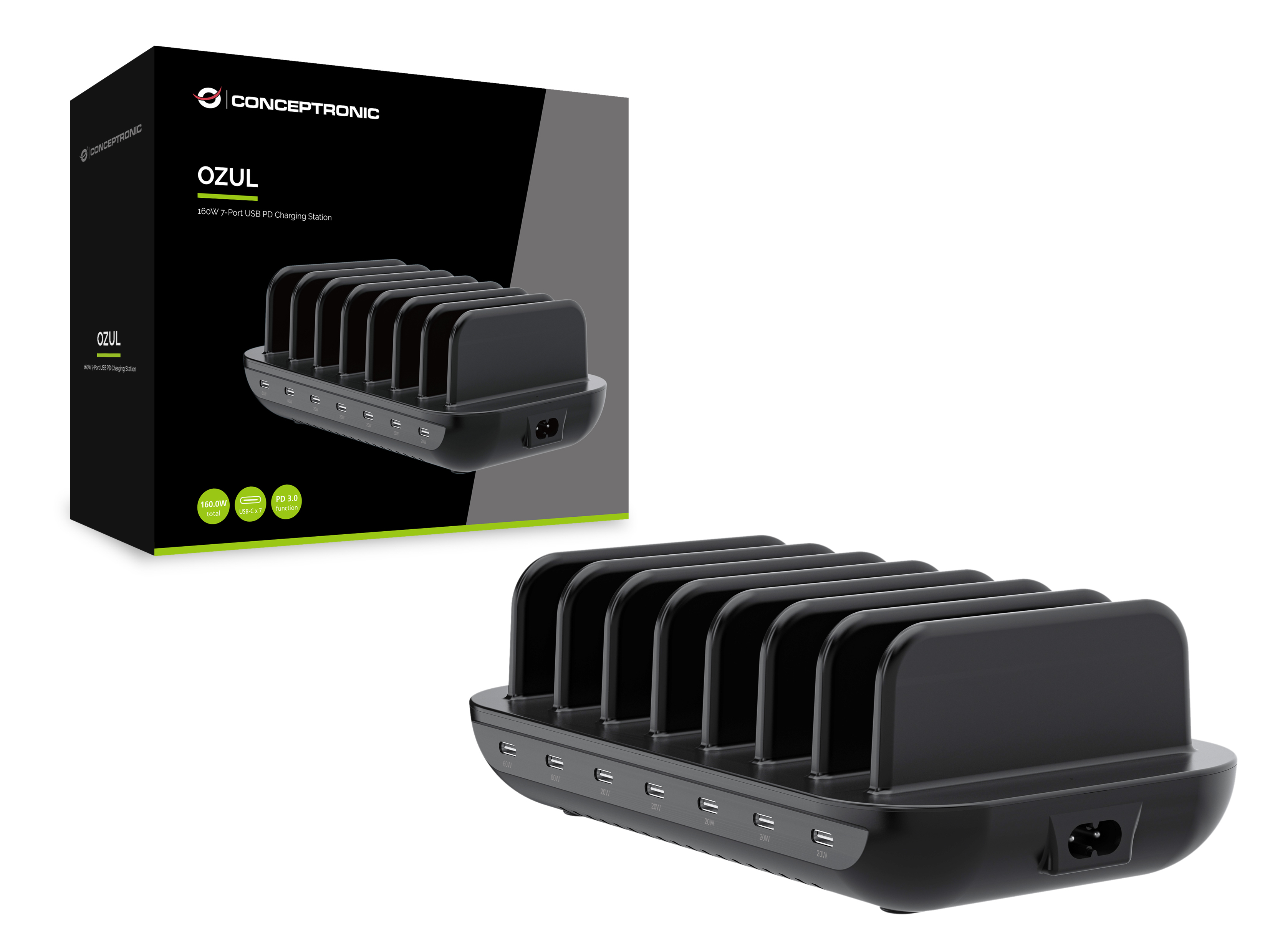 Conceptronic 160W 7-Port USB PD Charging Station - USB-C x 7 - 3.0, Ansicht 2