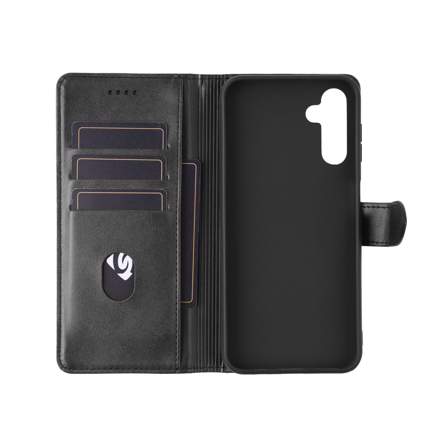 eSTUFF WALES A16 4G/5G Galaxy. Wallet Cover Black. Material, Ansicht 3