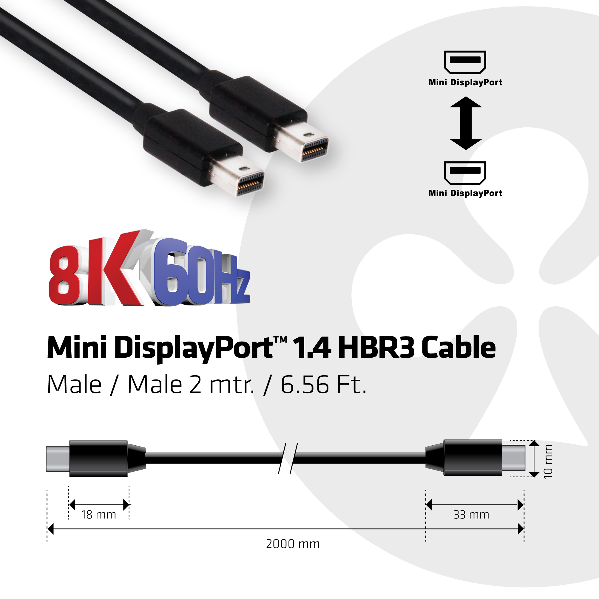 Club 3D DisplayPort-Kabel - Mini DisplayPort (M) - bis Mini DisplayPort (M) - 2 m - eingerastet, Ansicht 3