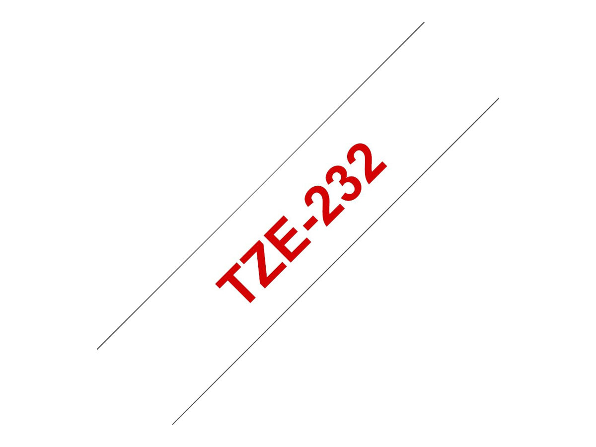 Brother TZe-232 - Standard-Klebstoff - Rot auf Weiß - Rolle (1,2 cm x 8 m), Ansicht 3