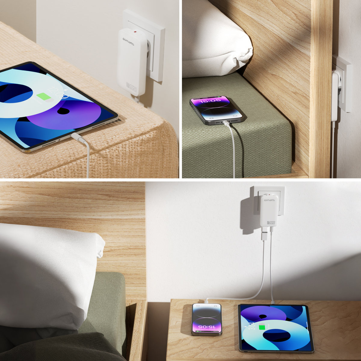 4smarts Netzladegerät FlatPlug Slim Dual 65W GaN 2C weiß, Ansicht 3
