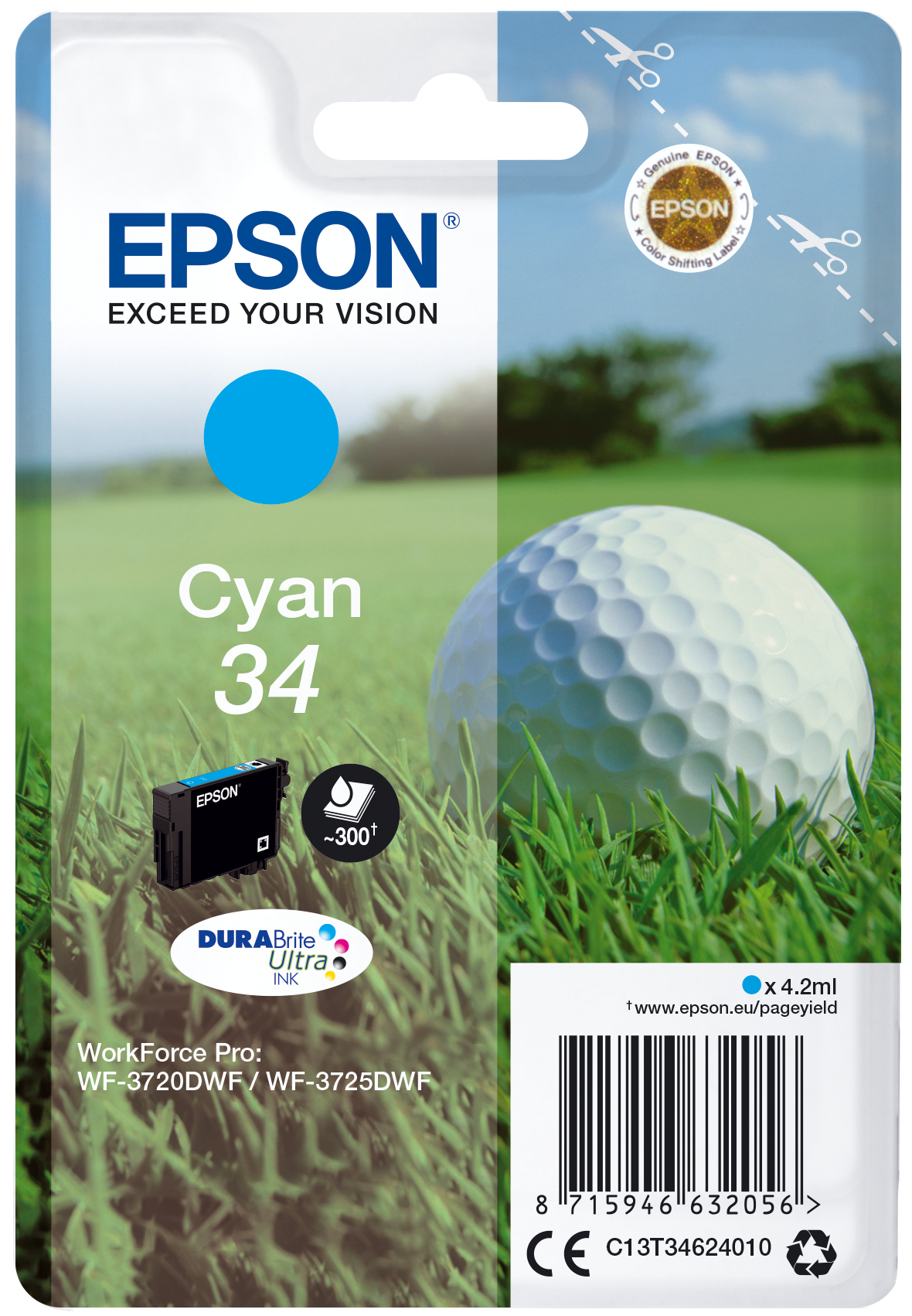 Epson Golf ball Singlepack Cyan 34 DURABrite Ultra Ink - Standardertrag - 4,2 ml - 300 Seiten - 1 Stück(e)