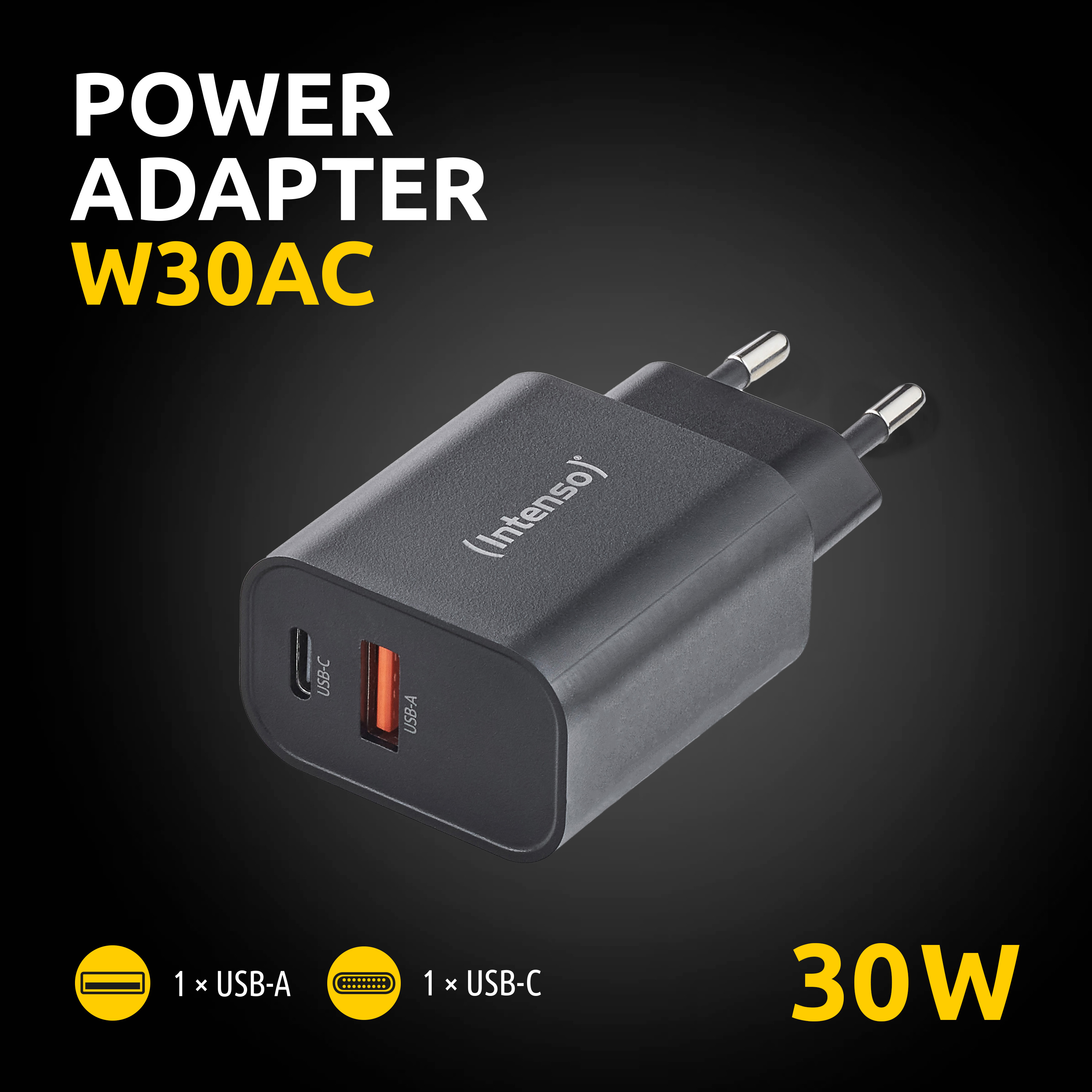 Intenso W30AC black Adapter 30 W USB-A USB-C Schwarz, Ansicht 2
