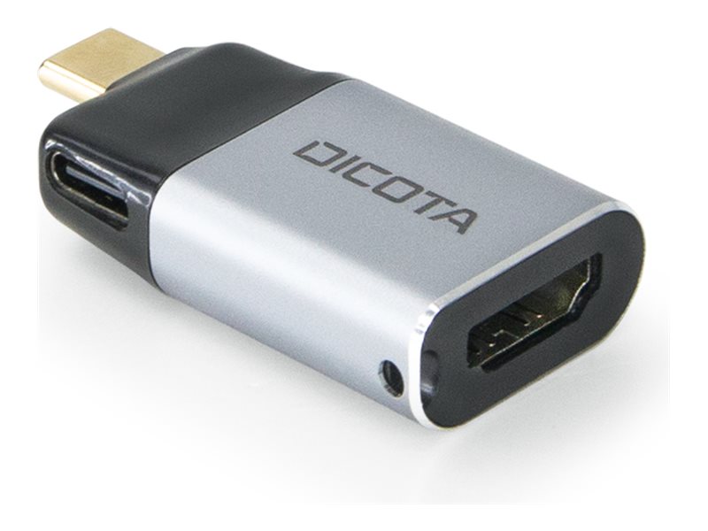 Dicota Videoadapter - 24 pin USB-C männlich zu HDMI, 24 pin USB-C weiblich - Silber - Support von 4K 60 Hz, USB-Stromversorgung (100 W)