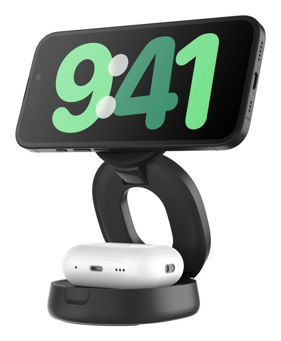 Belkin BoostCharge - Kabelloses Ladegerät - 2-in-1, Qi2, magnetisch, faltbar + AC-Netzteil - Schwarz, Ansicht 2