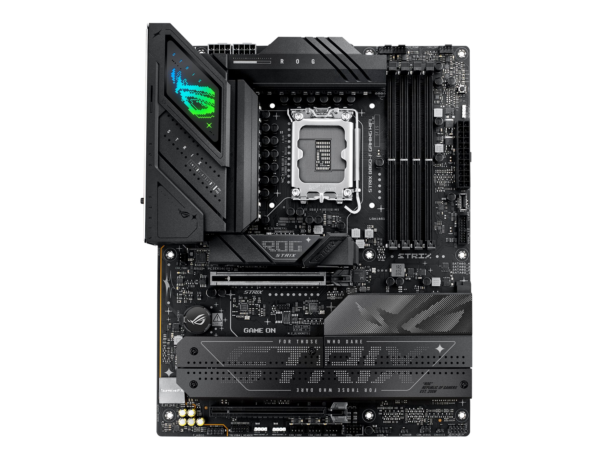ASUS ROG STRIX B860-F GAMING WIFI - Motherboard - ATX - LGA1851 Sockel - B860 Chipsatz - USB4, USB 3.2 Gen 2, USB-C 3.2 Gen 2x2, USB 3.2 Gen 1 - Wi-Fi 7, 2.5 Gigabit LAN, Bluetooth - Onboard-Grafik (CPU erforderlich)