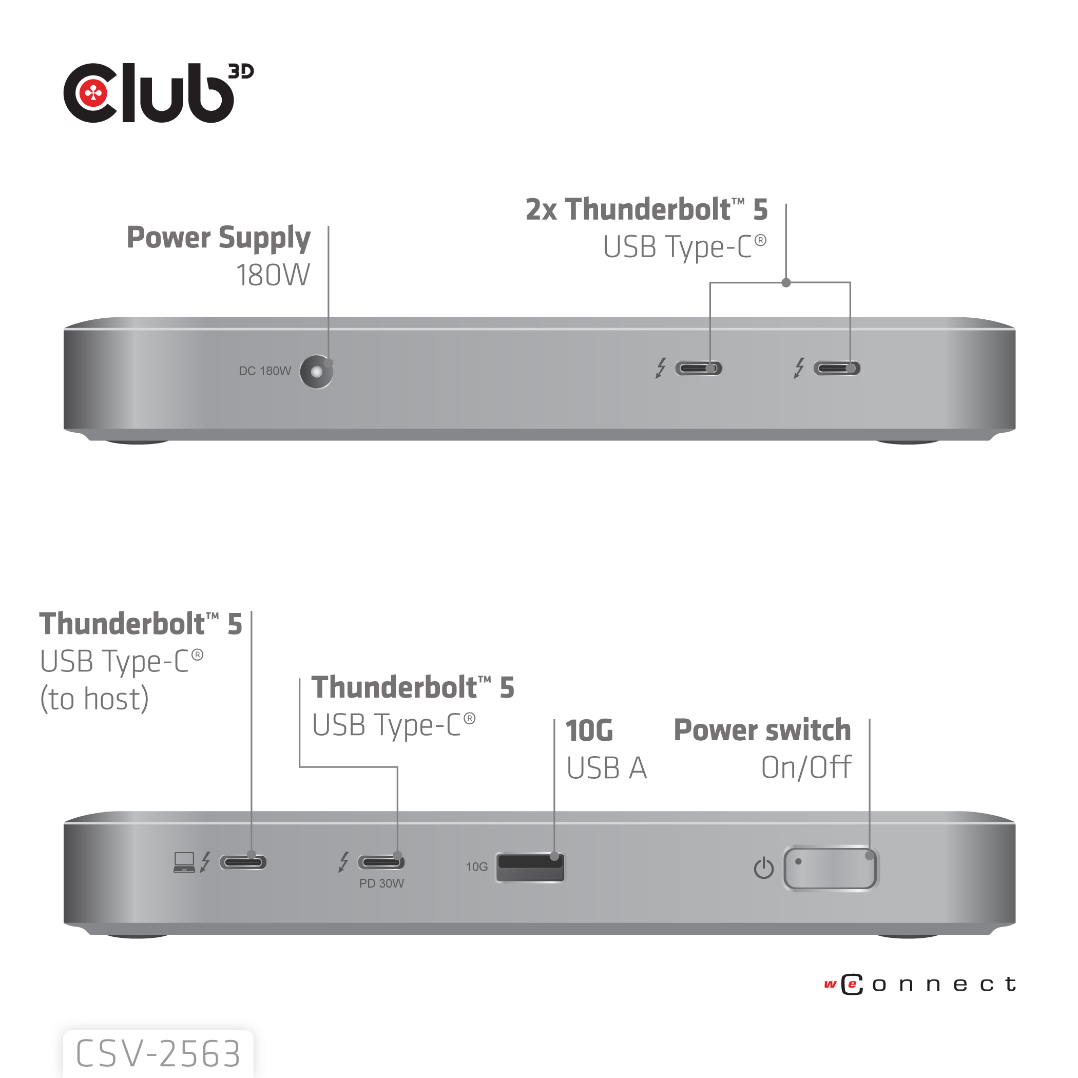 Club 3D Dockingstation - 5-1 Thunderbolt 5 Hub Triple Video 5K60Hz Share, Ansicht 4