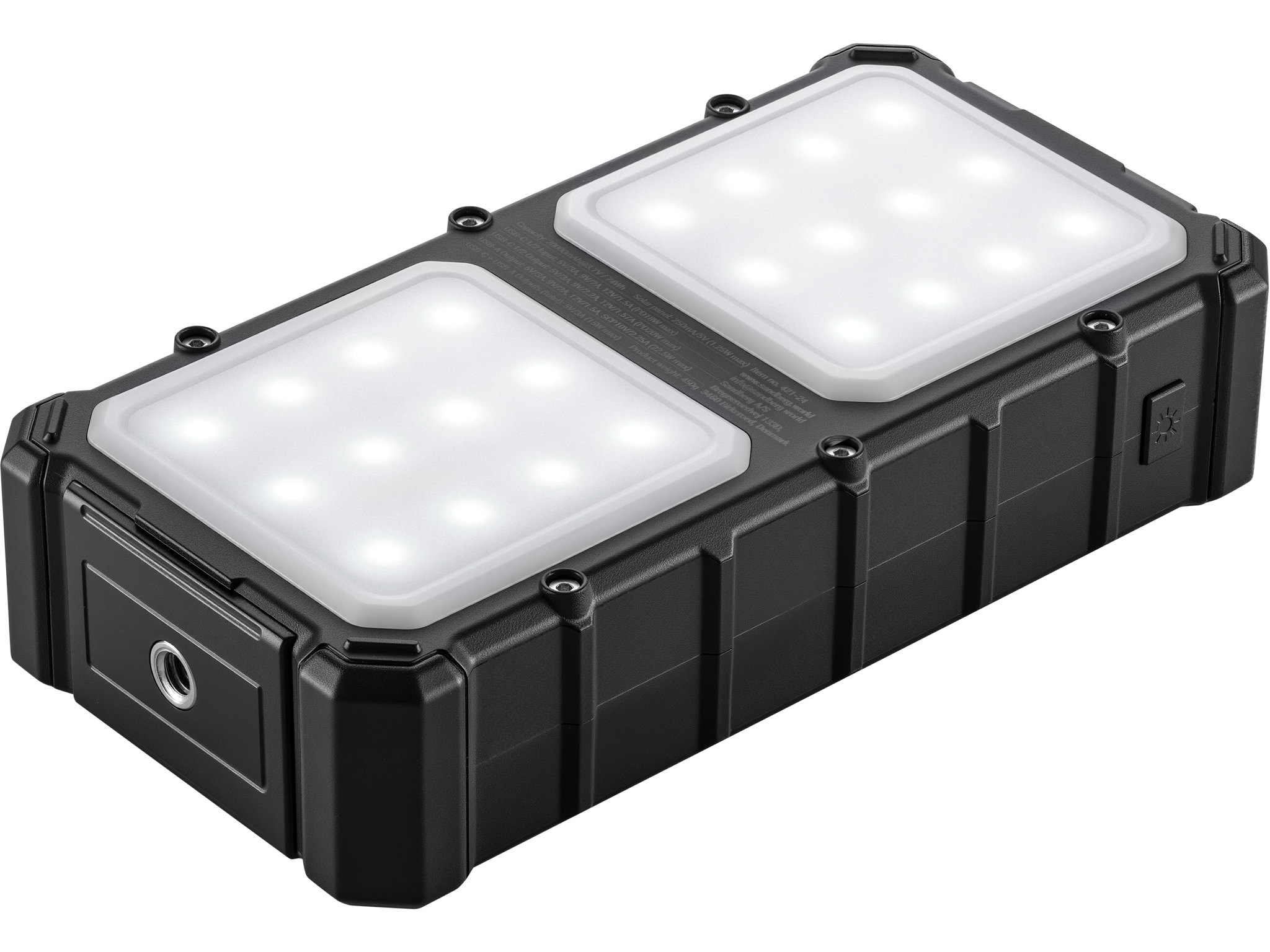 SANDBERG Active CampLED - Solar-Powerbank - 20000 mAh - 74 Wh - 20 Watt - 3 A - PD/PPS - 3 Ausgänge (2 x USB-C, USB), Ansicht 4