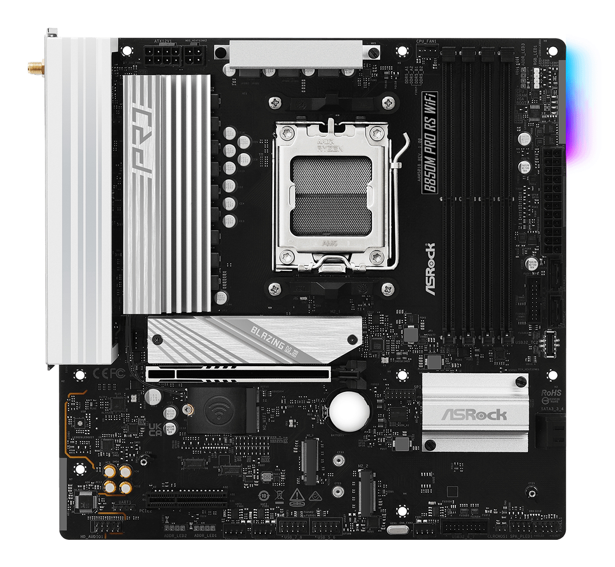 ASRock B850M Pro RS WiFi - Motherboard - micro ATX - Socket AM5 - AMD B850 Chipsatz - Onboard-Grafik (CPU erforderlich), Ansicht 2