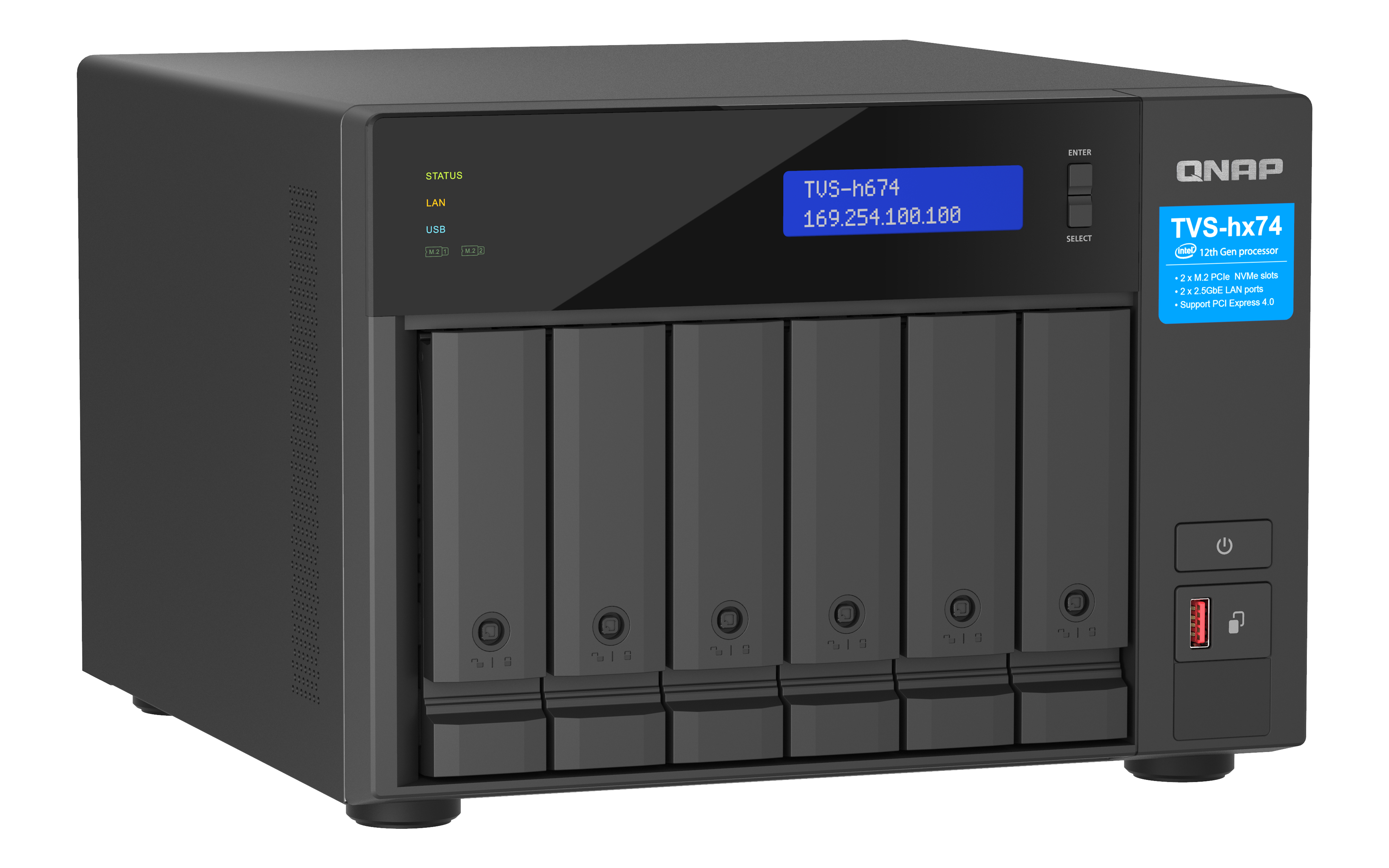 QNAP TVS-h674 - NAS - Tower - Intel® Core™ i3 - i3-12100 - Schwarz, Ansicht 3