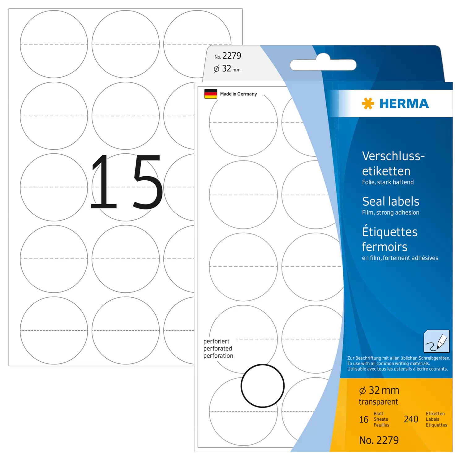 HERMA Selbstklebend - durchsichtig - 32 mm rund 240 Etikett(en) (16 Bogen x 15), Ansicht 2