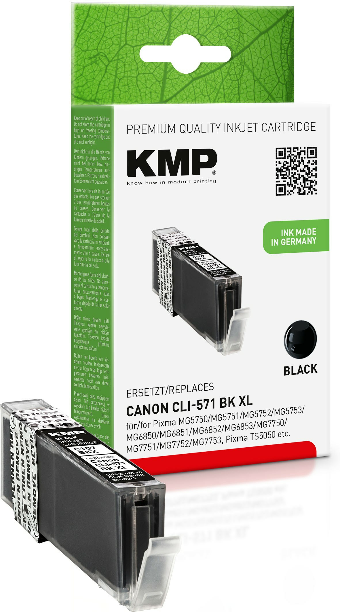 KMP C107BKX - 11 ml - Hohe Ergiebigkeit - Schwarz - kompatibel - Tintenpatrone (Canon 0331C001, Canon CLI-571BKXL), Ansicht 3
