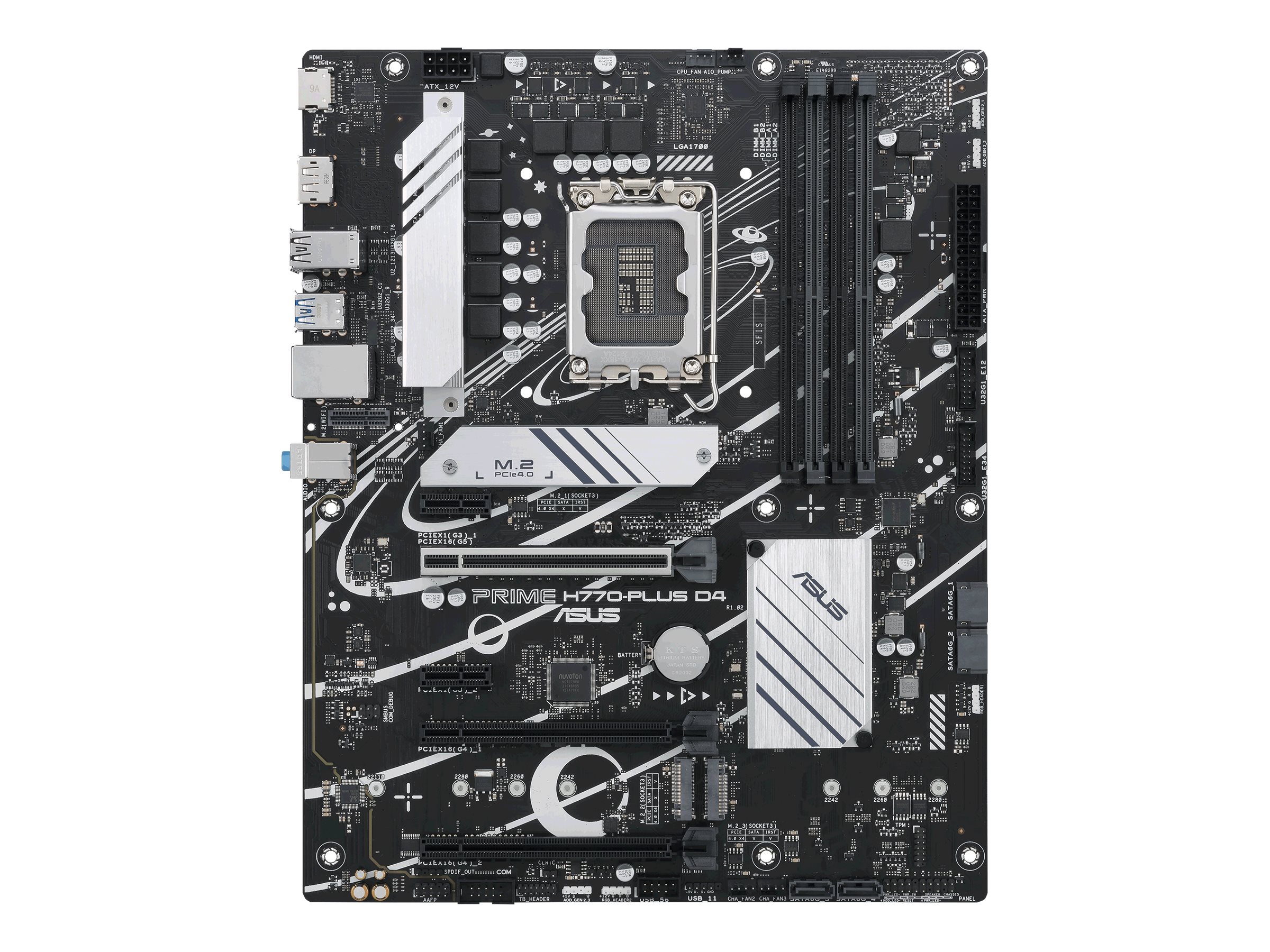 ASUS PRIME H770-PLUS D4 - Motherboard - ATX - LGA1700-Sockel - H770 Chipsatz - USB4 USB-C 3.2 Gen2 USB 3.2 Gen 2 USB 3.2 Gen 1 - 2.5 Gigabit LAN - Onboard-Grafik (CPU erforderlich)