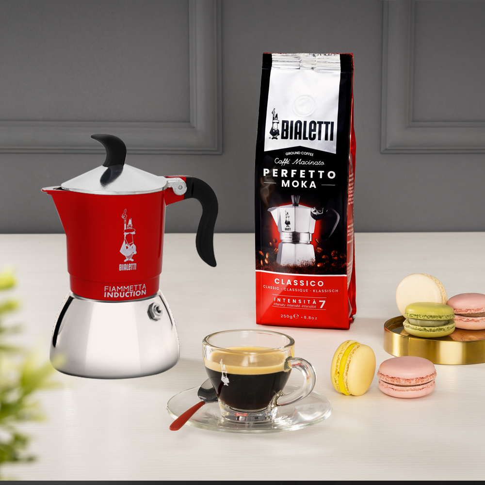 Bialetti Fiammetta Induction - Mokka-Kanne - 0,1 l - Rot - Edelstahl - Aluminium - Stahl - 2 Tassen - Polyamid, Ansicht 2