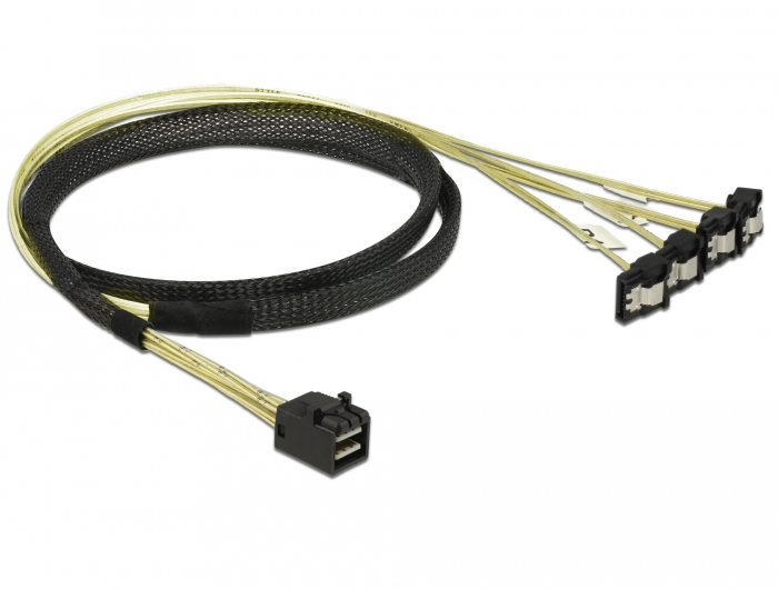 Delock 85685, Schwarz, Gelb, 1 m, 1 x Mini SAS HD SFF-8643, 4 x SATA 7 pin, Männlich/Männlich