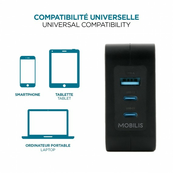 Mobilis Charger 100W 2USB C 1USBA GaN cable 100W, Ansicht 4