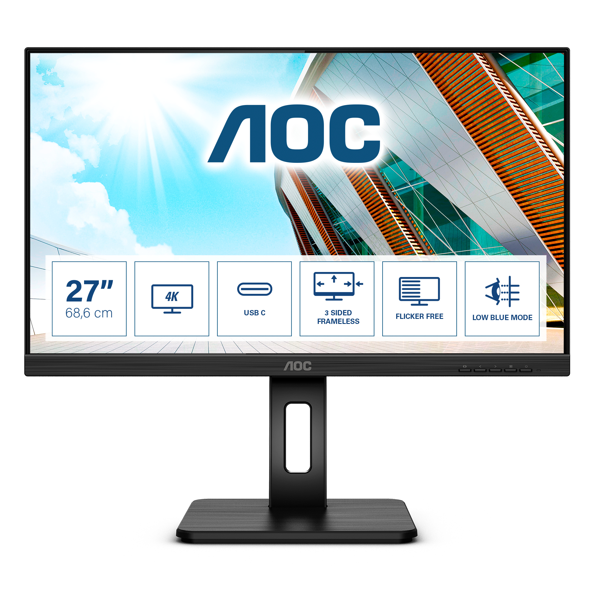 AOC U27P2CA, 68,6 cm (27&quot;), 3840 x 2160 Pixel, 4K Ultra HD, LED, 4 ms, Schwarz