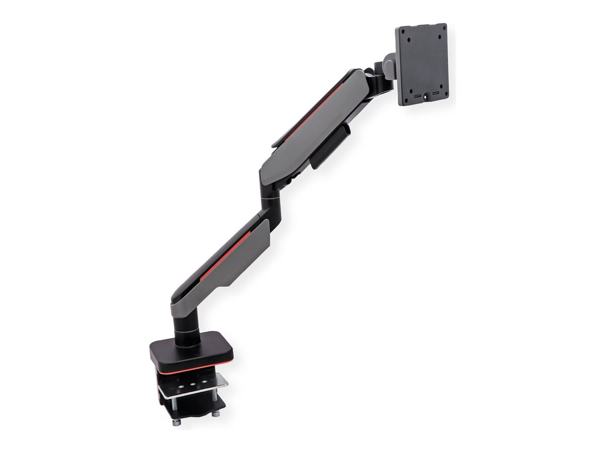 ROLINE Befestigungskit (VESA-Schnellverschlussplatte, einstellbarer Monitorarm, Klammer, Tischplattenbohrung) - heavy-duty, gas spring - für LCD-Display / Curved LCD-Display - up to 20 kg, 5 joints - Metall, Aluminiumlegierung - mattschwarz, Dunkelgrau - 