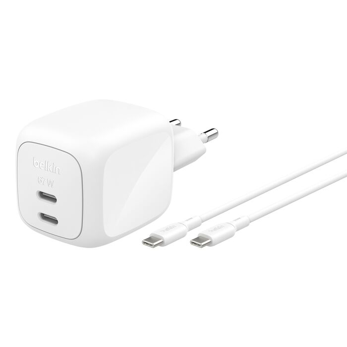 Belkin BoostCharge Pro - Netzteil - GaN - 67 Watt - Fast Charge - 2 Ausgabeanschlussstellen (2 x USB-C), Ansicht 4