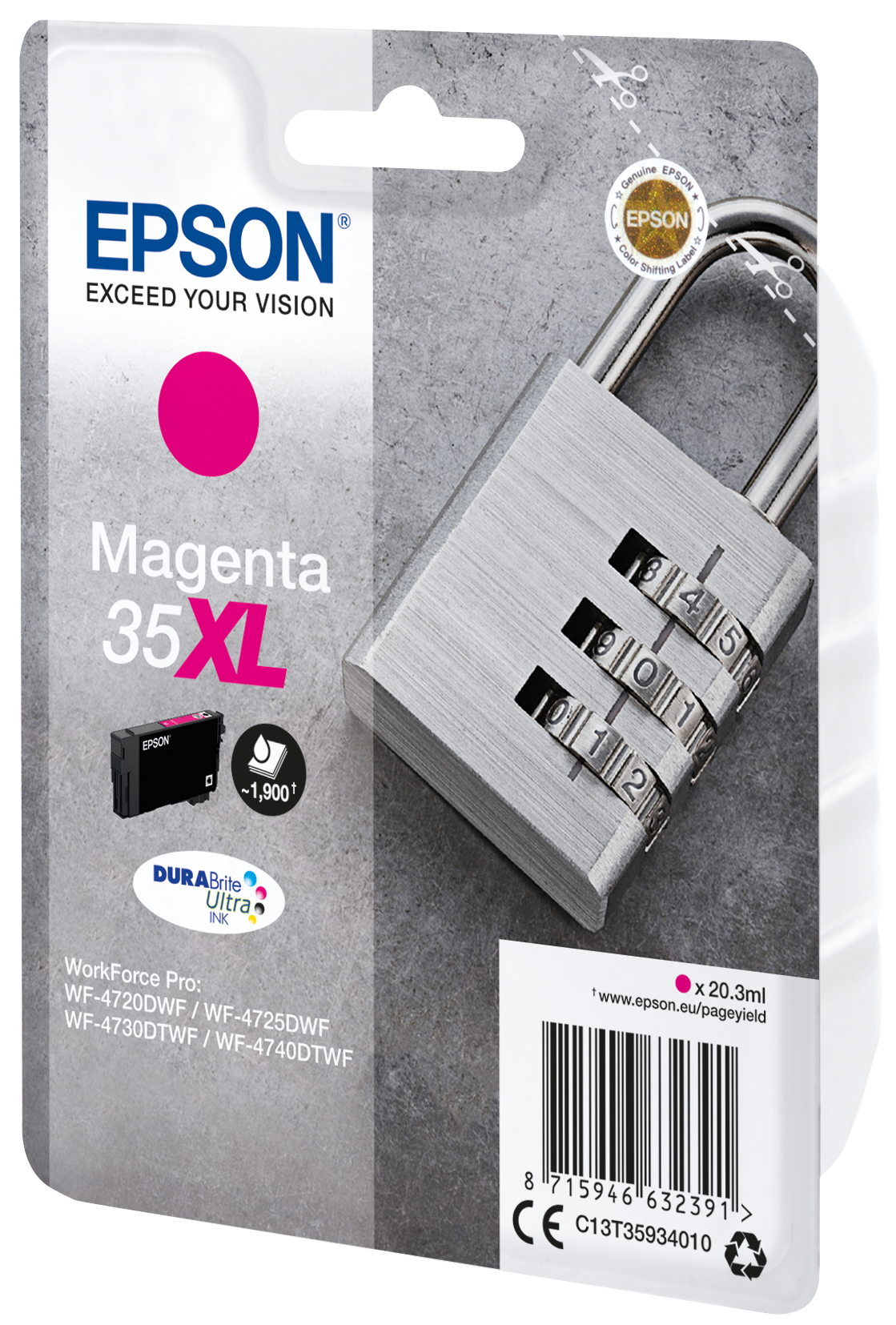 Epson Padlock Singlepack Magenta 35XL DURABrite Ultra Ink - Hohe (XL-) Ausbeute - Tinte auf Pigmentbasis - 20,3 ml - 1900 Seiten - 1 Stück(e)