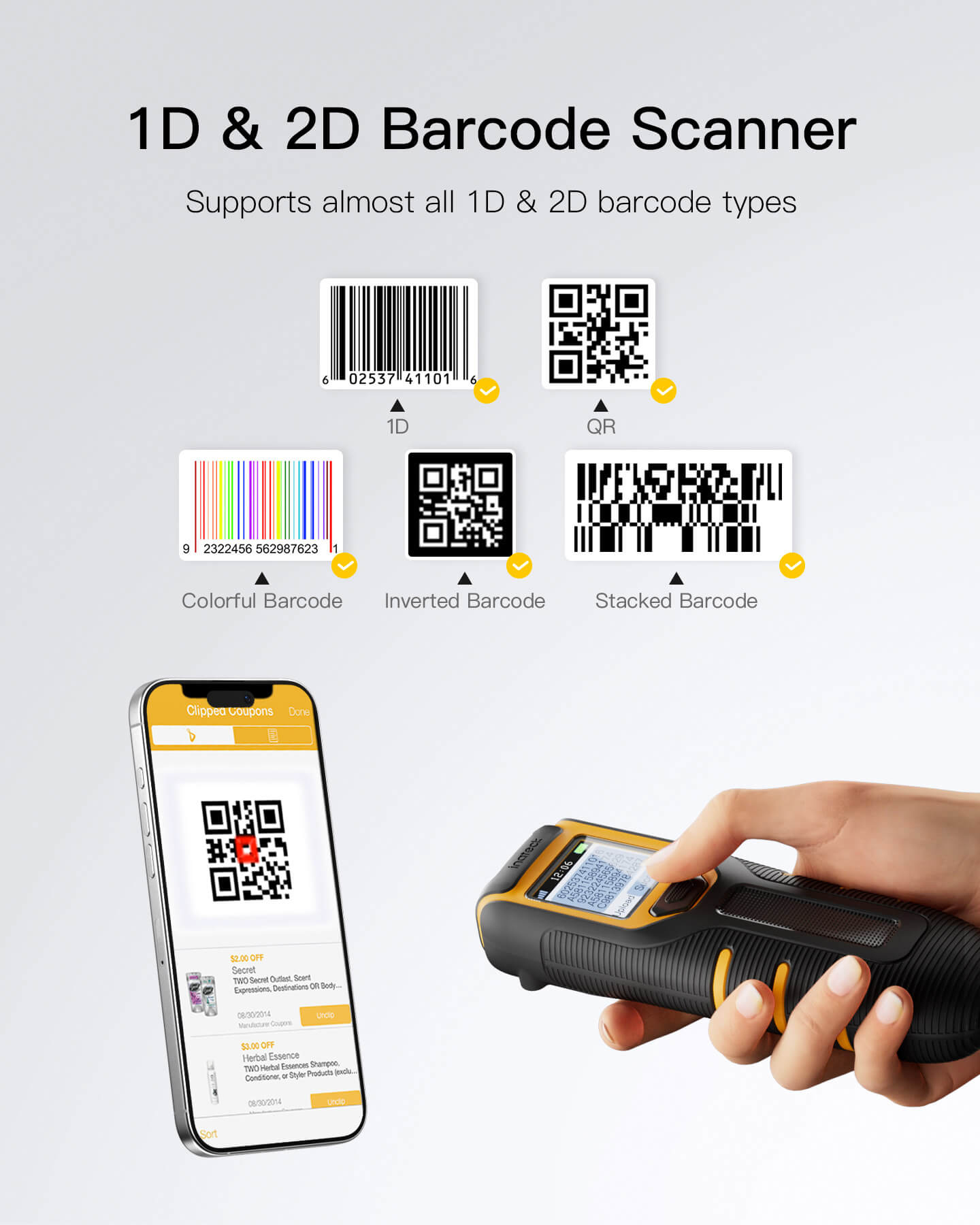 Inateck Barcodescanner 47 black[BCST-47_black] - Barcode-Scanner - Bluetooth 5, Ansicht 2