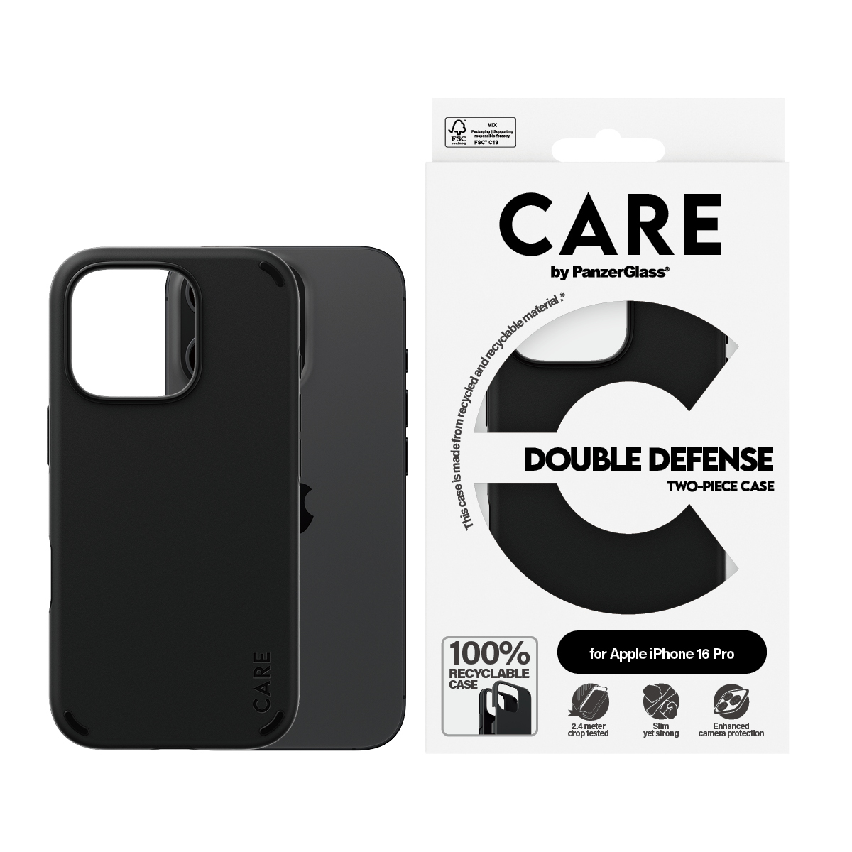 PanzerGlass CARE by PanzerGlass Double Defense - Hintere Abdeckung für Apple iPhone 16 Pro, Ansicht 3
