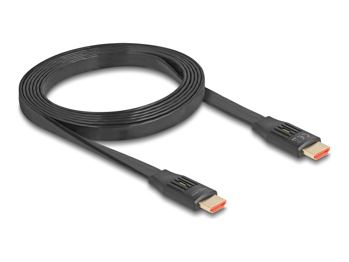 Delock Highspeed - HDMI-Kabel mit Ethernet - HDMI männlich zu HDMI männlich - 2 m - Schwarz - Flachband bis zu 48 Gbps Datentransferrate unterstützt 8K 60 Hz (7680 x 4320)