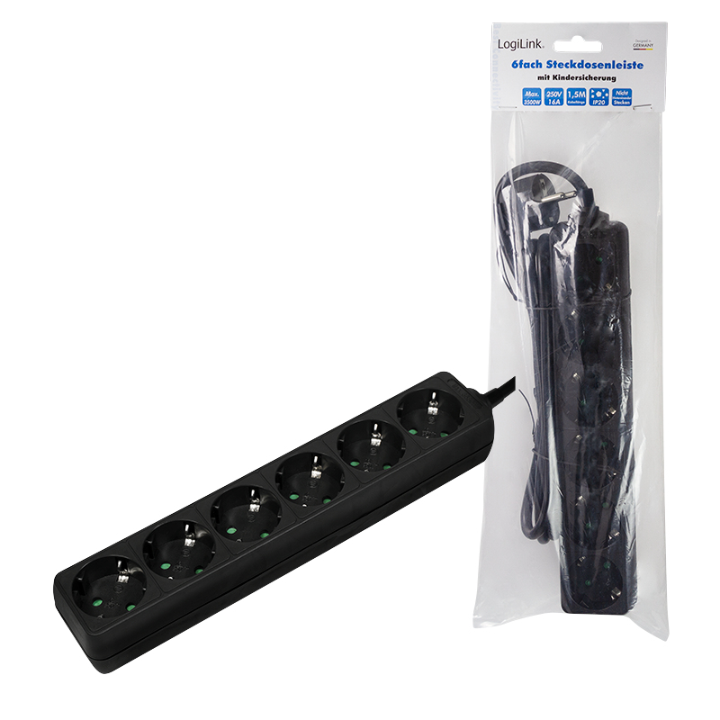 LogiLink Steckdosenleiste - Wechselstrom 250 V - 3500 Watt - Ausgangsanschlüsse: 6 (Typ F), Ansicht 4