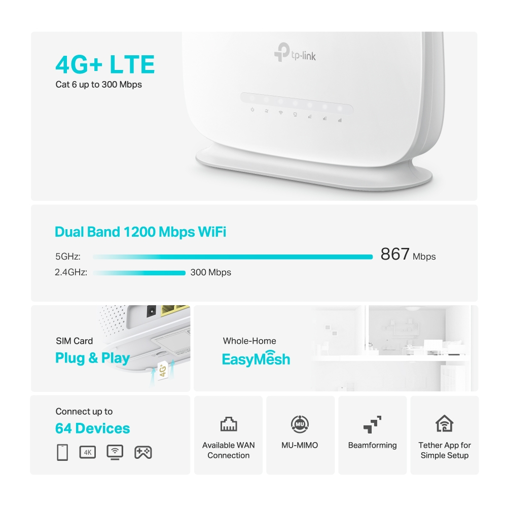 TP-LINK Archer MR505 4G LTE Cat6 AC1200 Router, Ansicht 2