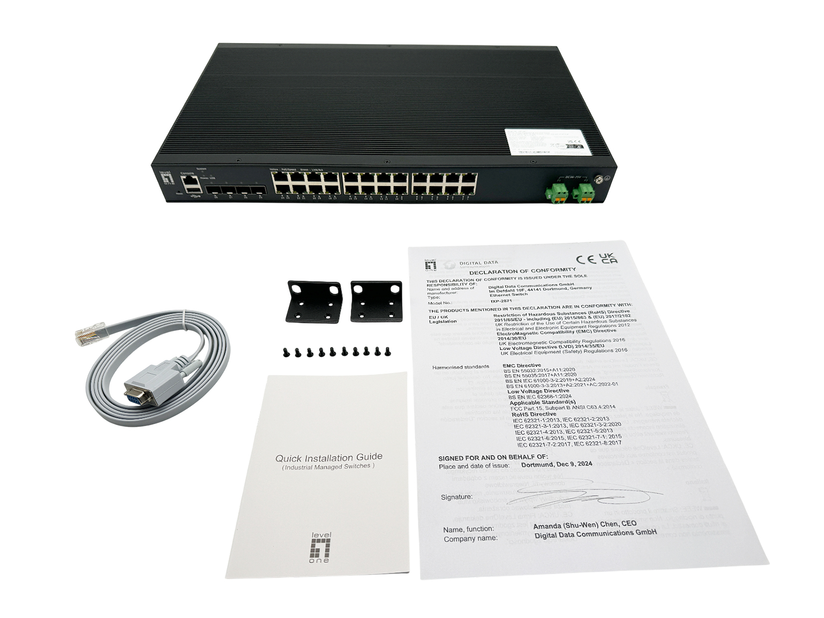 LevelOne L2+ Managed PoE Industrial Switch 4 x 1/2.5/10GbE SFP+ 24 PoE... - Switch - 1 Gbps, Ansicht 4