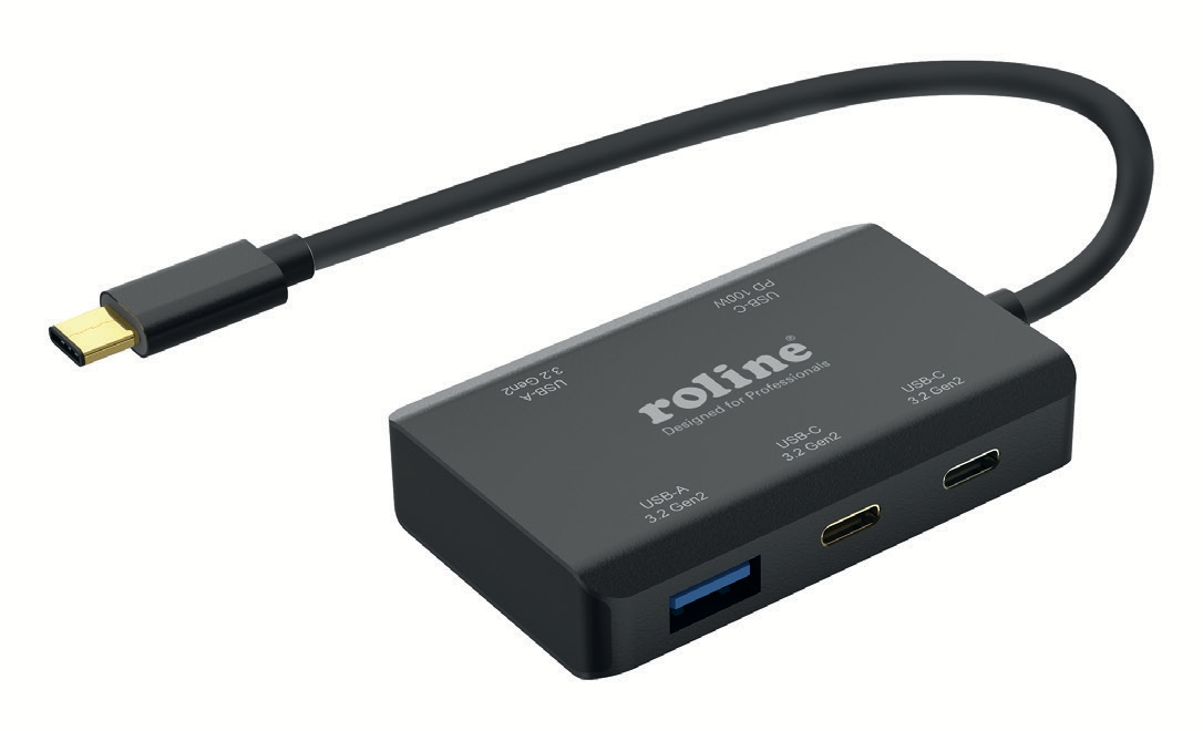 ROLINE USB3.2 Gen2 Hub Typ C 2x A++ PD, Ansicht 3