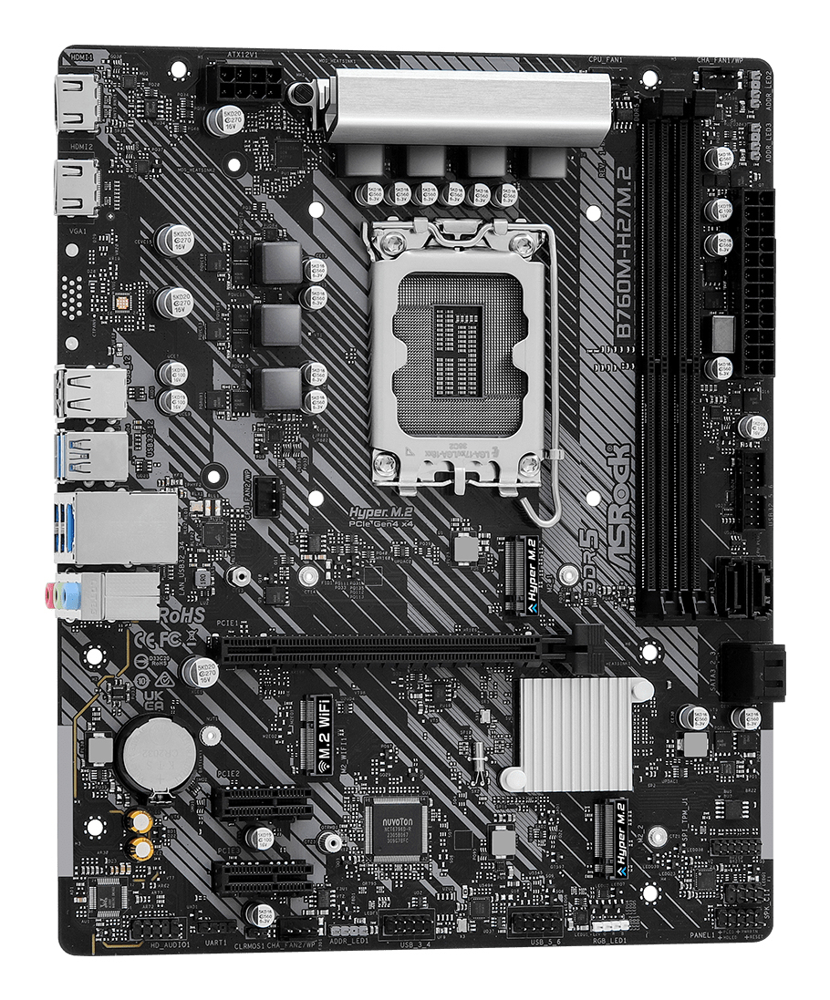 ASRock B760M-H/M.2 - Motherboard - micro ATX - LGA1700-Sockel - B760 Chipsatz - USB 3.2 Gen 1, USB-C 3.2 Gen 1, Ansicht 4