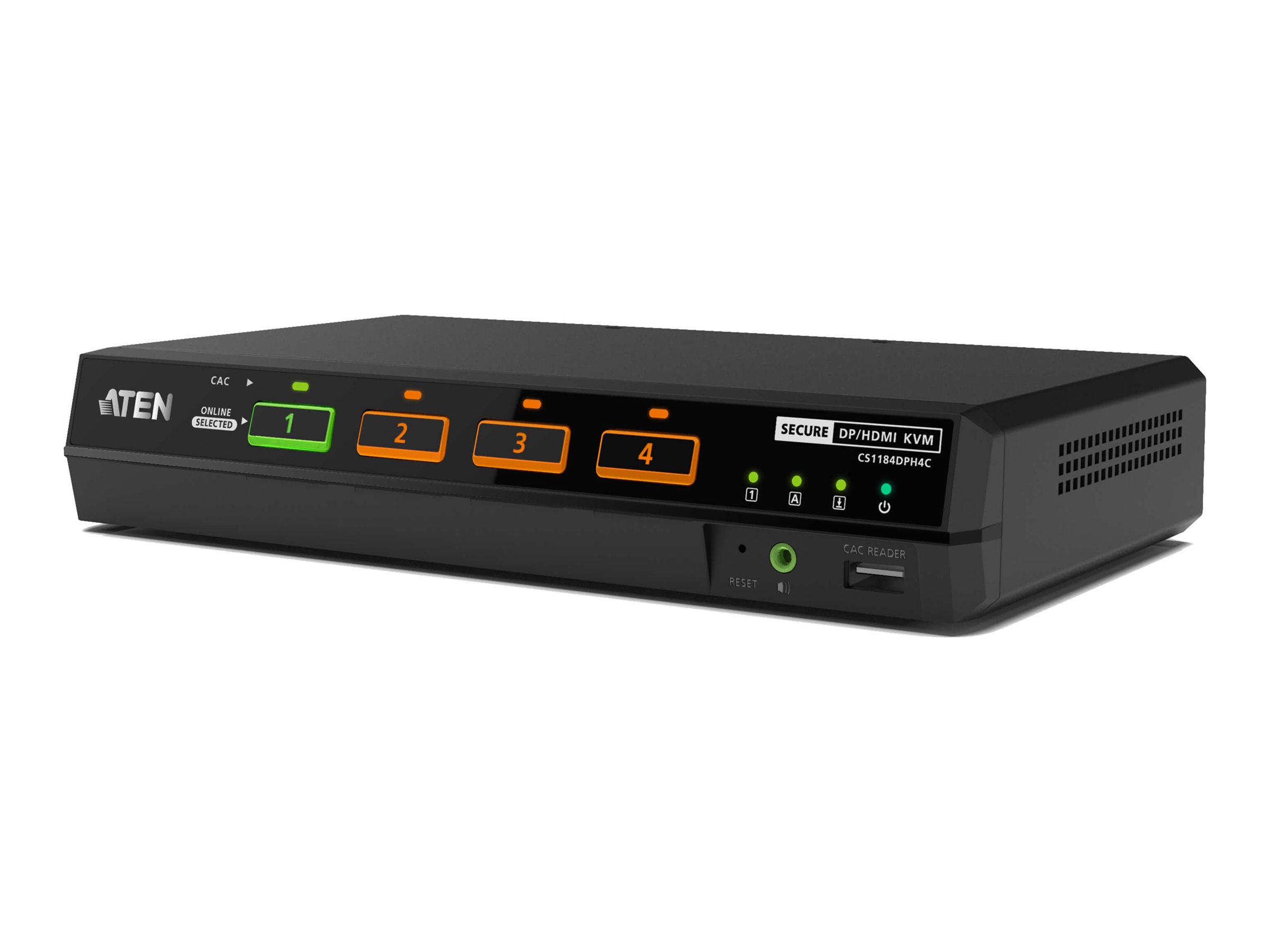 ATEN CS1182DPH4C - KVM-/Audio-Switch - 5K, DisplayPort/HDMI, Universal, Secure, with CAC ((PSD PP v4.0 In Evaluation))
