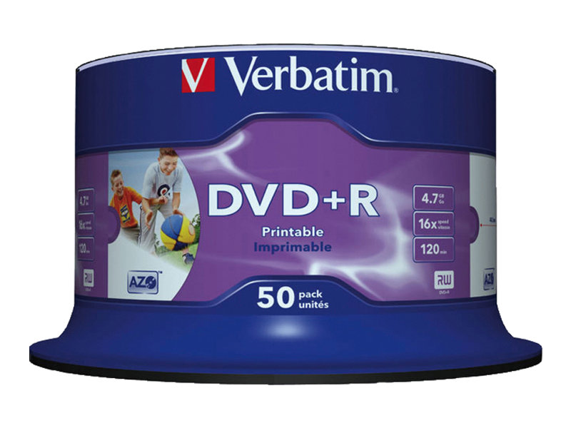 Verbatim - 50 x DVD+R - 4.7 GB 16x - Bedruckbarer Innenring, in Fotoqualität bedruckbare Oberfläche - Spindel