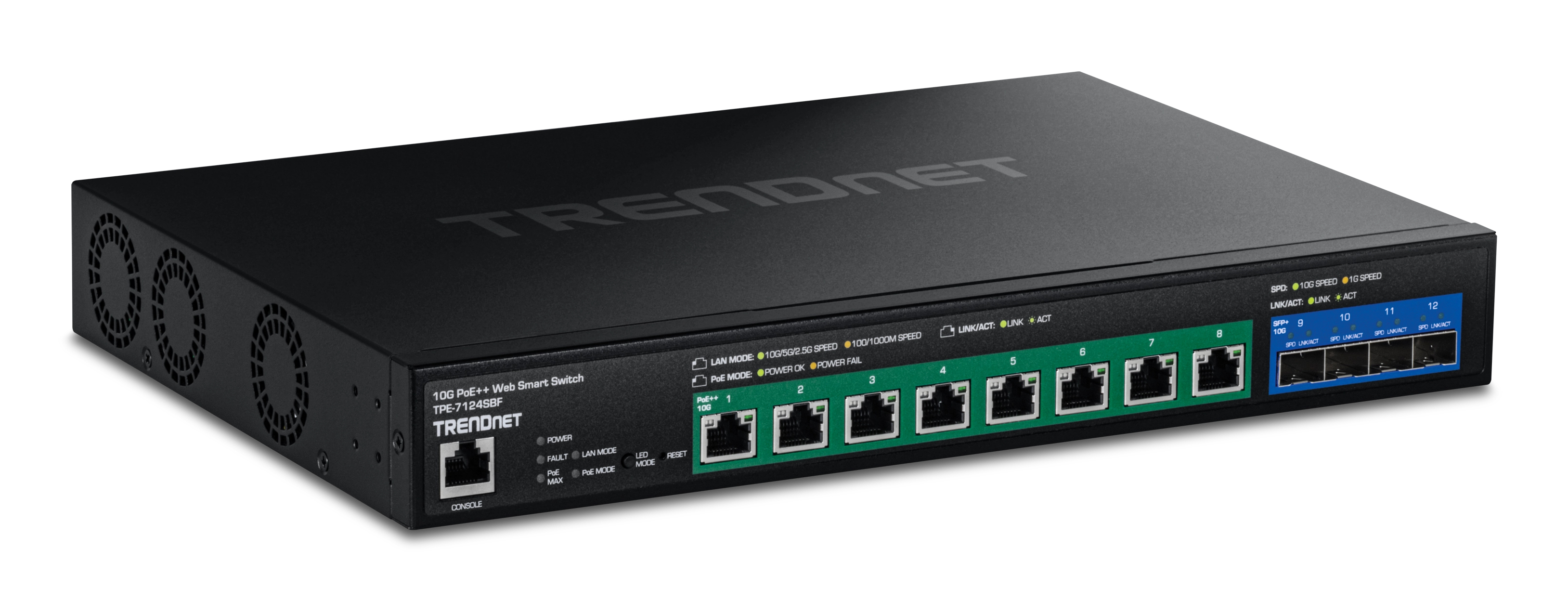 TRENDnet TPE-7124SBF - Version v1.0R - Switch - Smart - 8 x 10 Gigabit Ethernet + 4 x 10 Gigabit SFP+ - PoE++ (720 W), Ansicht 2