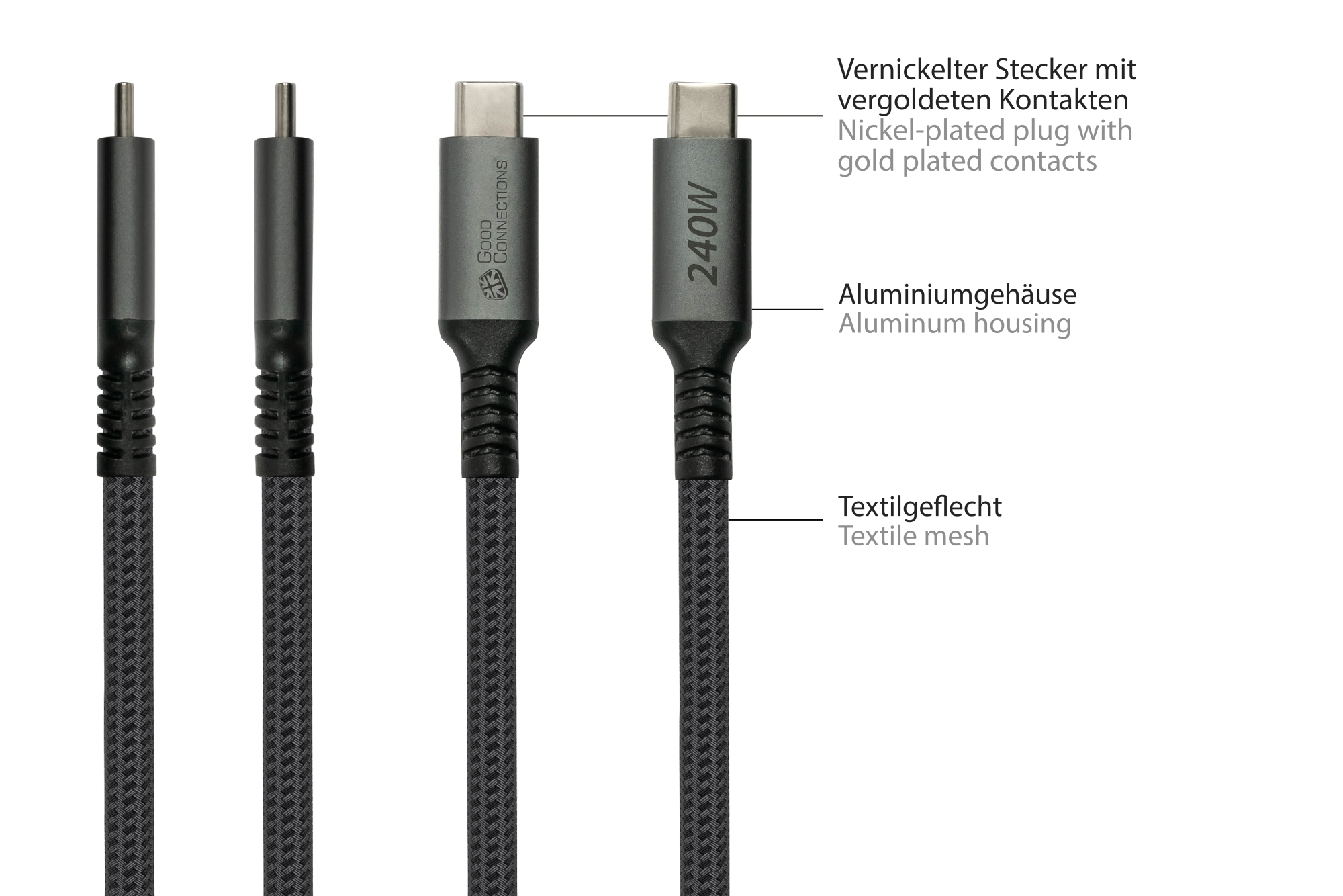 Good Connections USB 2.0 Lade- und Datenkabel 240W USB-C Stecker an anthrazit 2m - Mit dem - Kabel - Digital/Daten, Ansicht 4