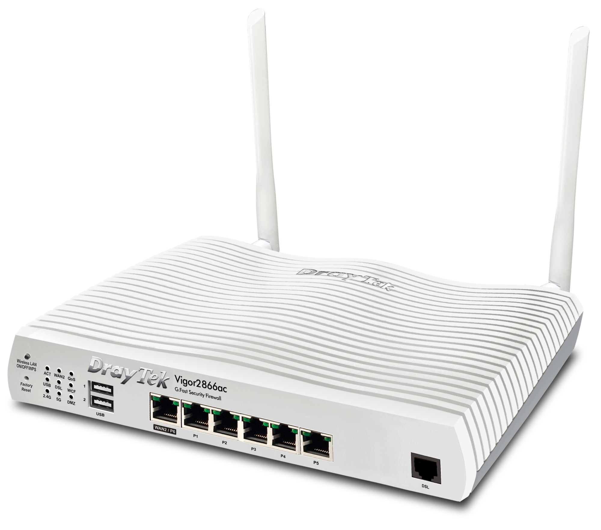 Draytek Vigor 2866Vac - Wi-Fi 5 (802.11ac) - Dual-Band (2,4 GHz/5 GHz) - Eingebauter Ethernet-Anschluss - ADSL - Weiß, Ansicht 2