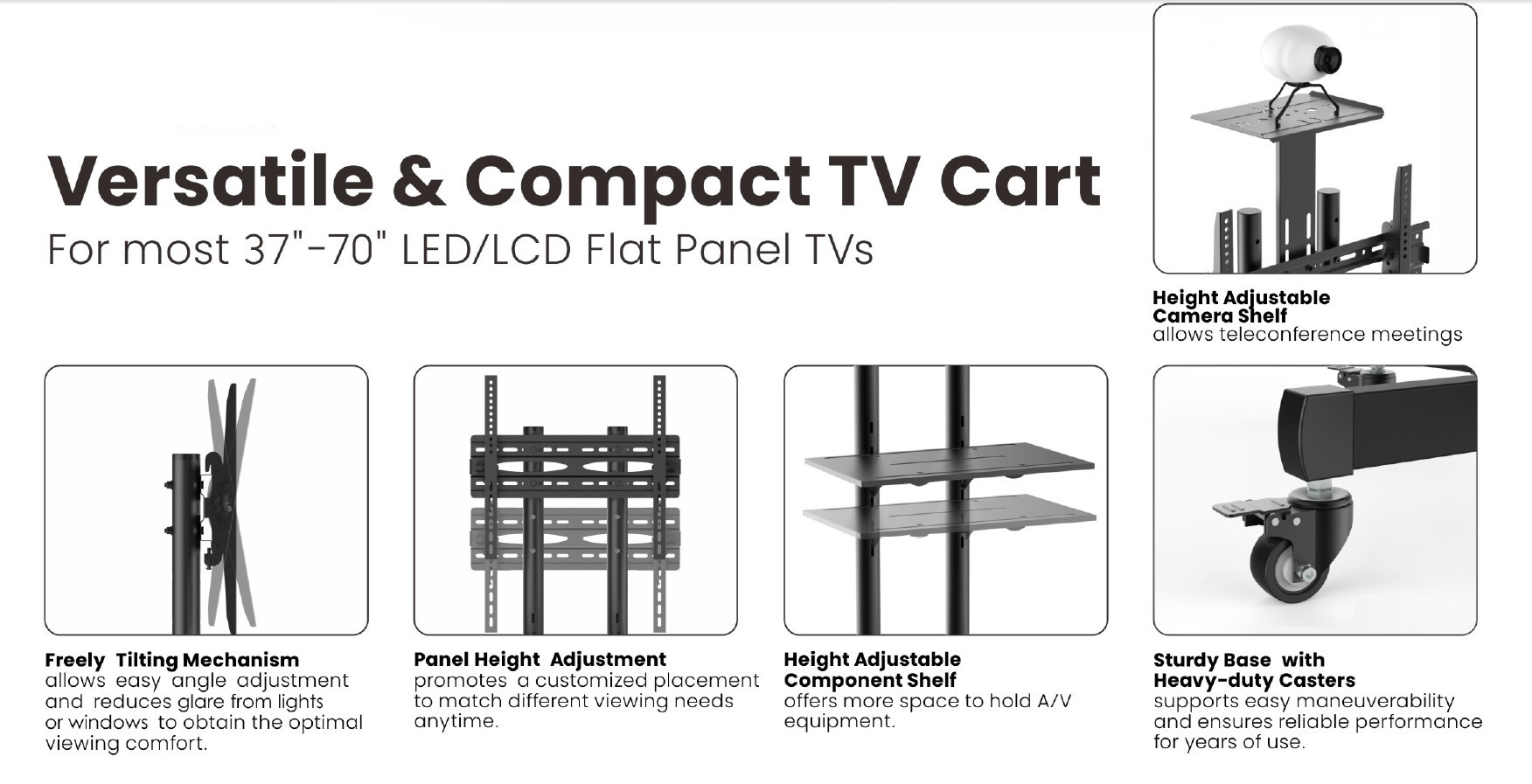 Equip Wagen für flat panel / AV equipment - Stahl - Bildschirmgröße: 94-177.8 cm (37-70), Ansicht 4
