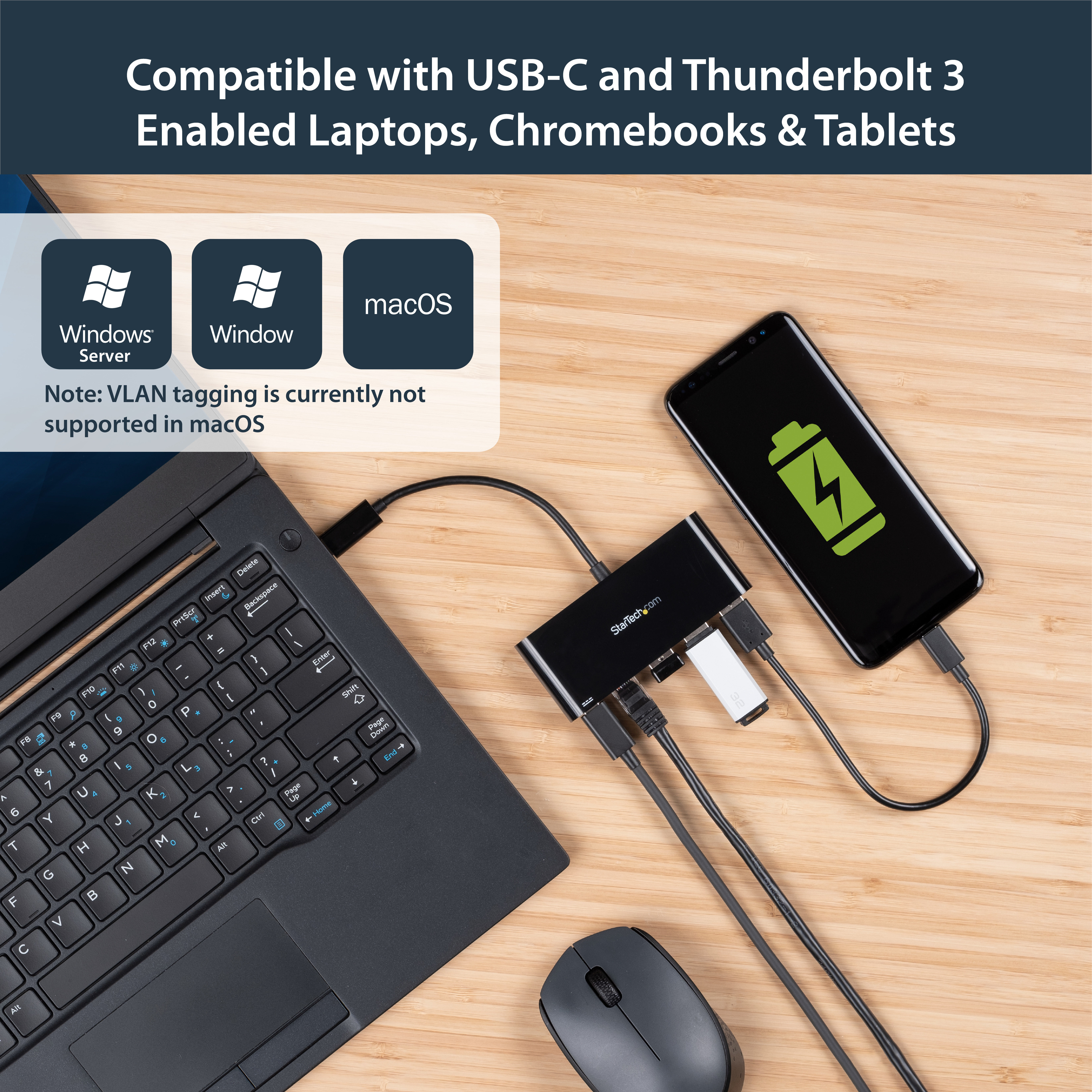 StarTech.com USB-C auf Ethernet Adapter mit 3 Port USB 3.0 Hub und Stromversorgung, Ansicht 2