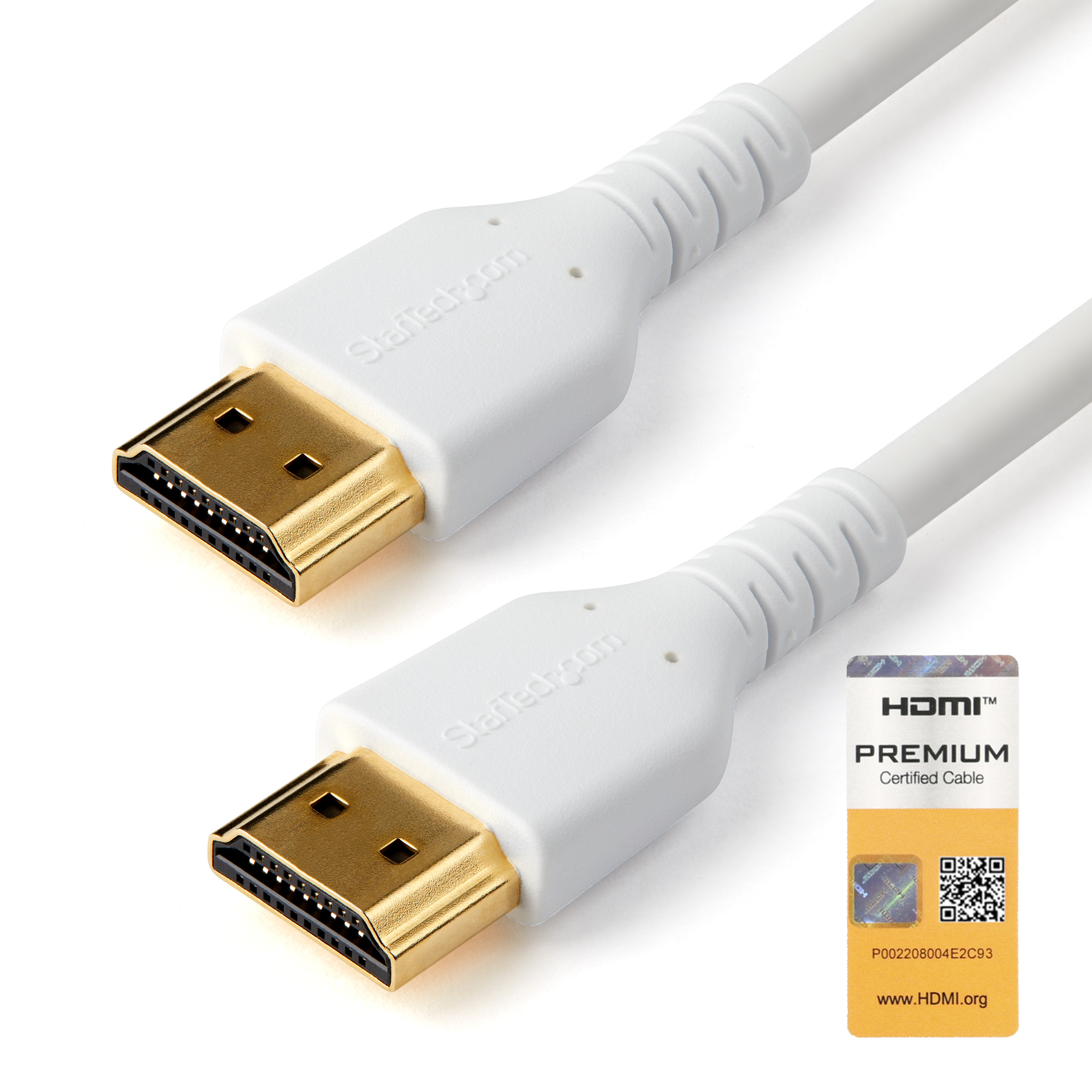 StarTech.com 1m Premium Zertifiziertes HDMI 2.0 Kabel mit Ethernet - High Speed UHD 4K 60Hz HDR - Robustes M/M HDMI Verbindungsabel mit Aramidfaser - TPE - Für UHD Monitoren/TVs/Displays, 1 m, HDMI Typ A (Standard), HDMI Typ A (Standard), Audio Return Channel (ARC), Weiß