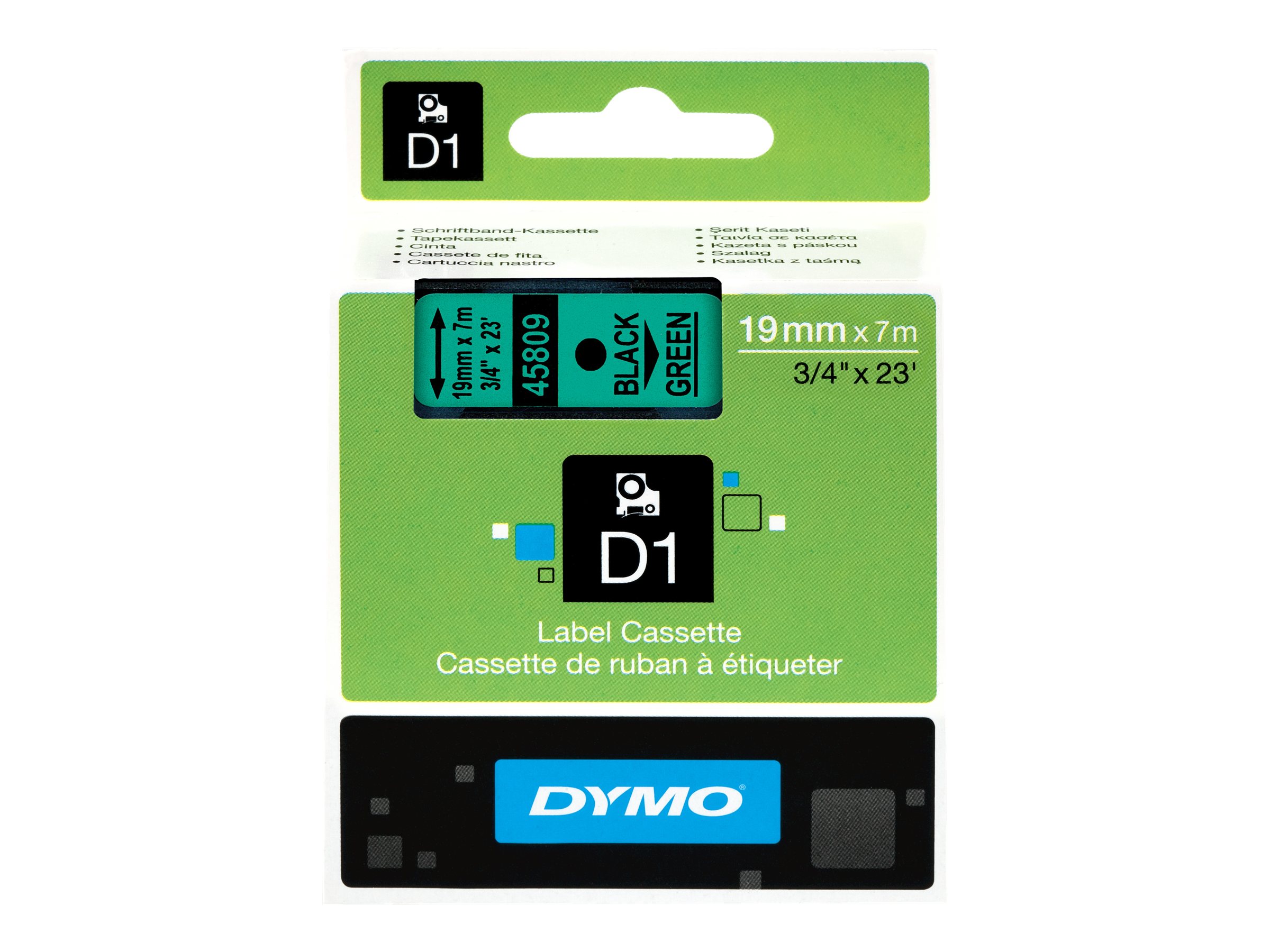 Dymo D1 - Entfernbarer Klebstoff - Schwarz auf Grün - Rolle (1,9 cm x 7 m)