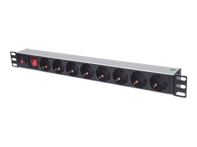 Intellinet 19" 1U Rackmount 8-Way Power Strip - German Type, With On/Off Switch and Overload Protection, 3m Power Cord - Steckdosenleiste (Rack - einbaufähig)