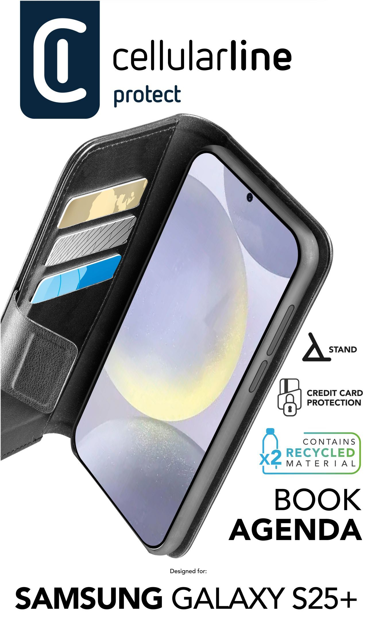 Cellularline Book Agenda 2 Case für Samsung S25+ Black BOOKAG2GALS25PLK, Ansicht 2