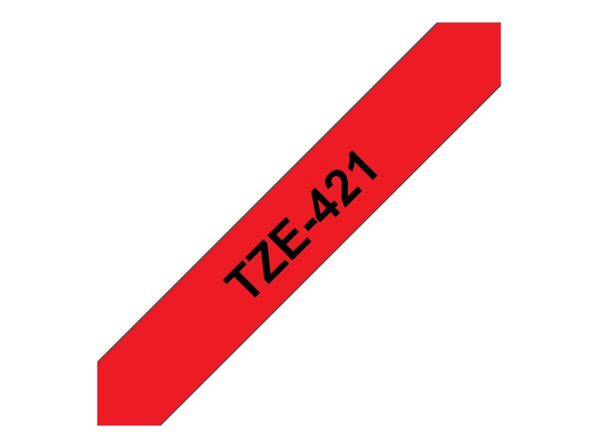 Brother TZe-421 - Standard-Klebstoff - schwarz auf rot - Rolle (0,9 cm x 8 m), Ansicht 3