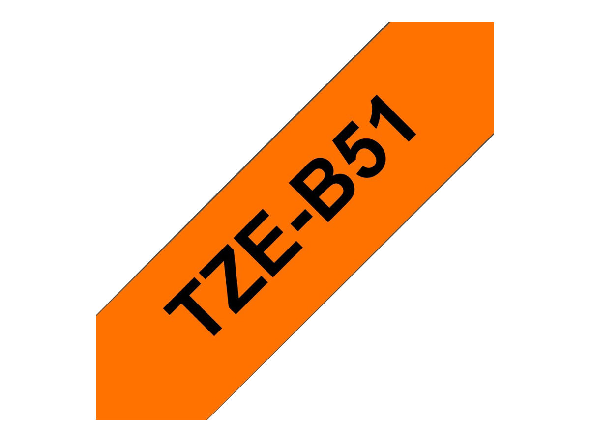 Brother TZe-B51 - Standard-Klebstoff - schwarz auf fluoreszierendem orange - Rolle (2,4 cm x 5 m), Ansicht 3