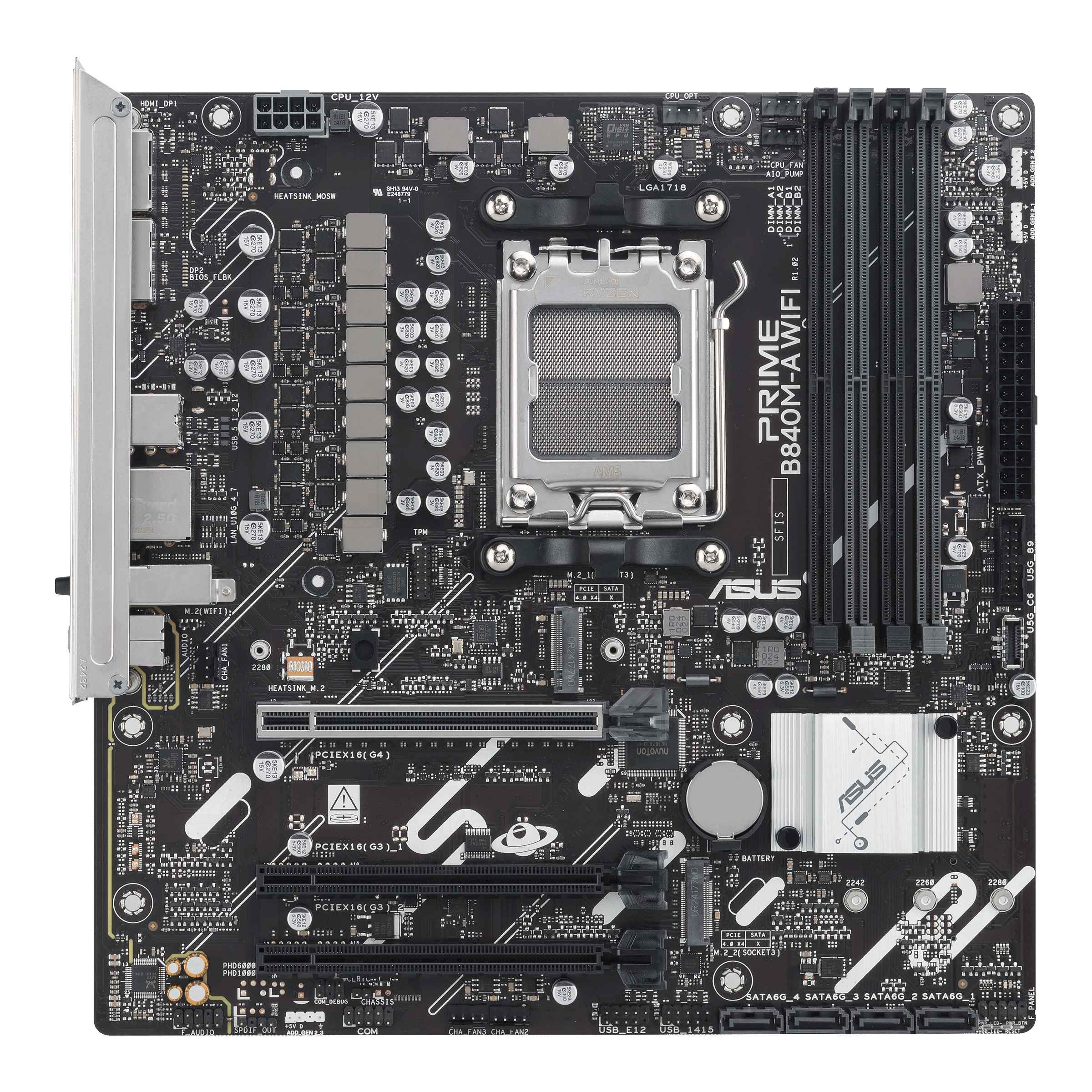 ASUS PRIME B840M-A WIFI - Motherboard - micro ATX - Socket AM5 - AMD B840 Chipsatz - Onboard-Grafik (CPU erforderlich), Ansicht 2