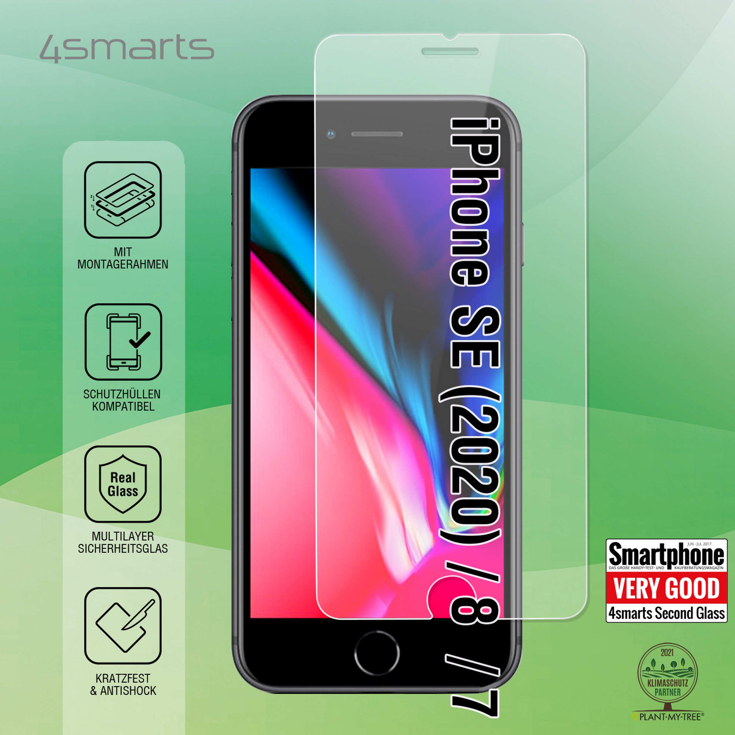 4smarts Second Glass X-Pro - Bildschirmschutz für Handy - Glas - klar - für Apple iPhone 7, 8, SE (2. Generation), Ansicht 2
