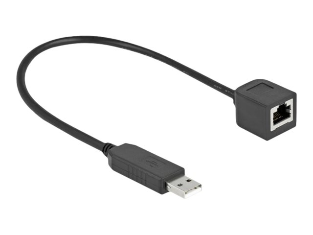 Delock Serielles Anschlusskabel mit FTDI Chipsatz, USB 2.0 Typ-A Stecker zu RS-232 RJ45 Buchse 25 cm schwarz