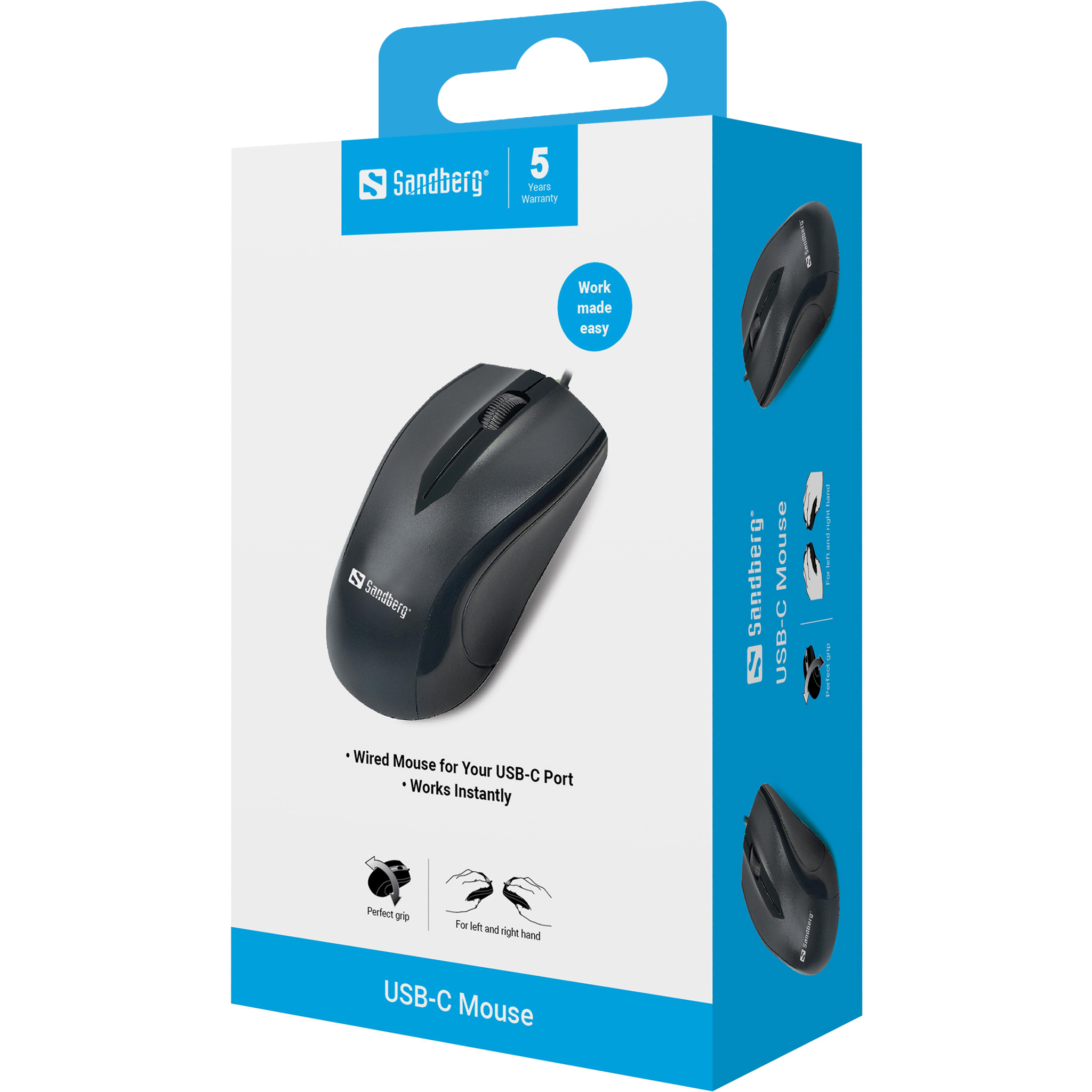 SANDBERG USB-C Mouse - Beidhändig - Optisch - USB Typ-C - 1200 DPI - Schwarz - Maus - 1.200 dpi, Ansicht 2