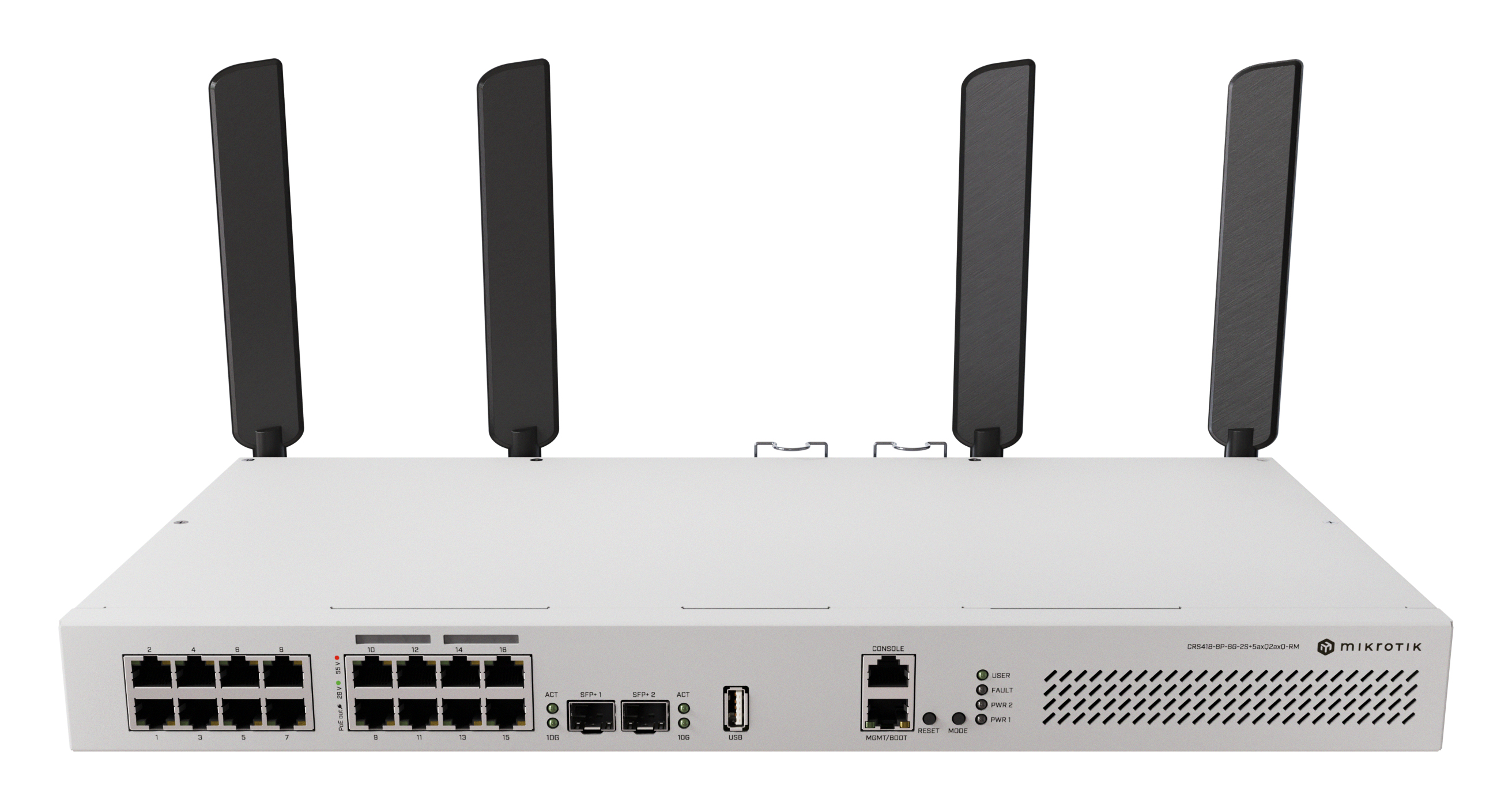 MikroTik Cloud Router Switch CRS418-8P-8G-2S+5axQ2axQ-RM 17x - Switch - WLAN, Ansicht 2